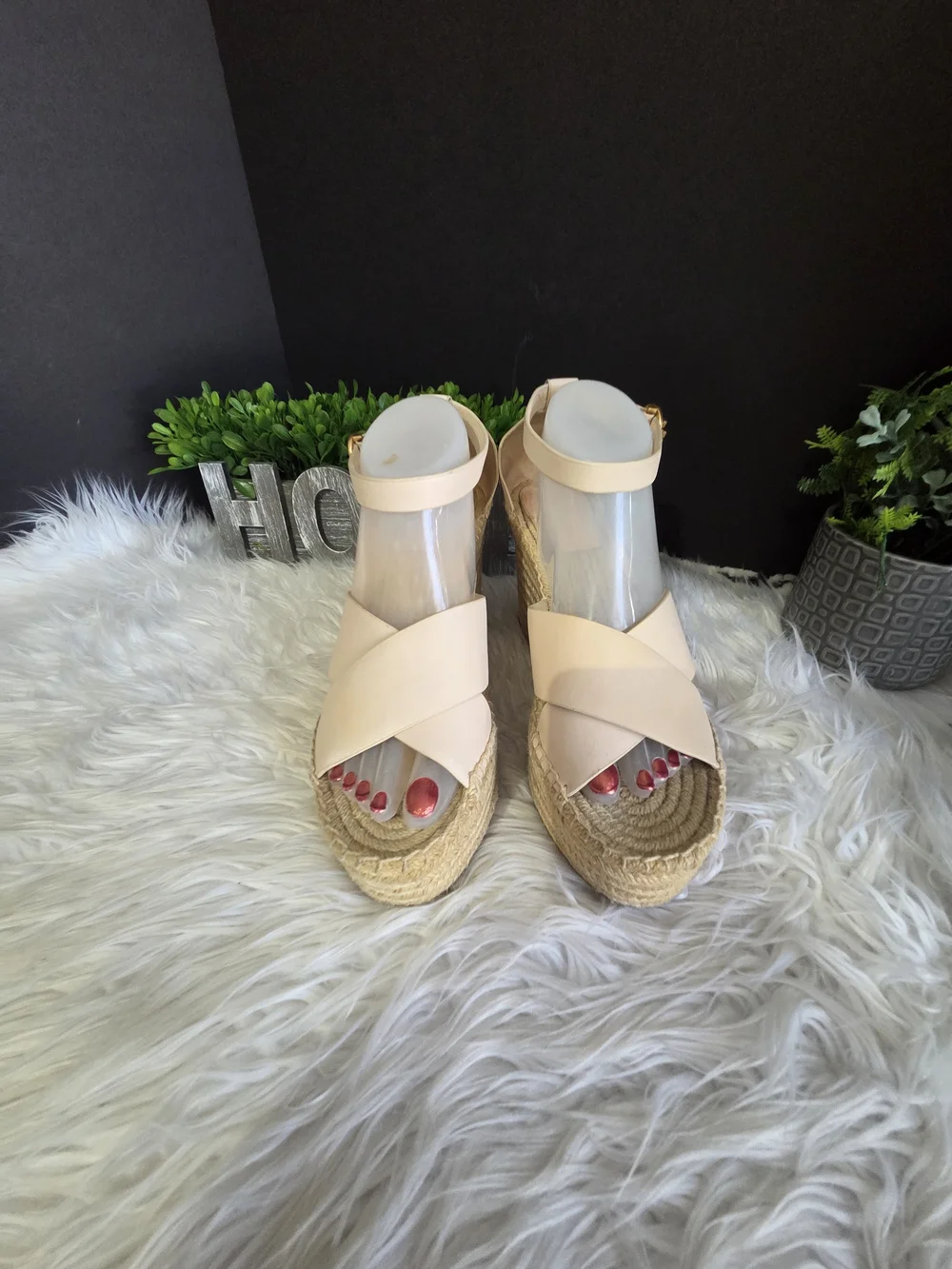 Tory Burch Selby Tan Leather Espadrille Ankle-Strap Wedge Sandals. Size 10